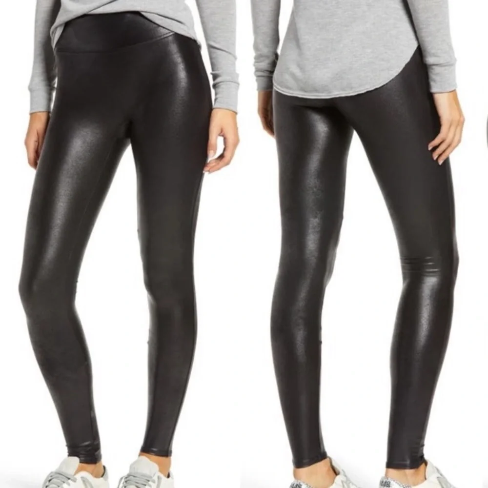 NWOT SPANX Women's Faux-Leather Tummy Control Leggings Size XS